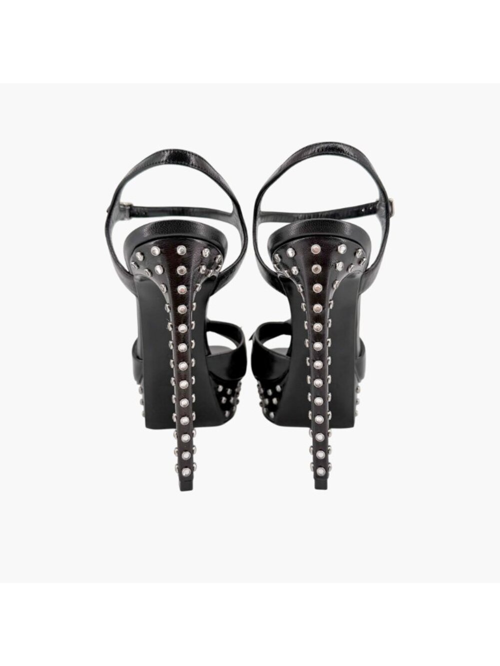 Saint Laurent Crystal Platform Sandals Heels Black Leather Size 39.5 US 9.5 Bow - Picture 8 of 16